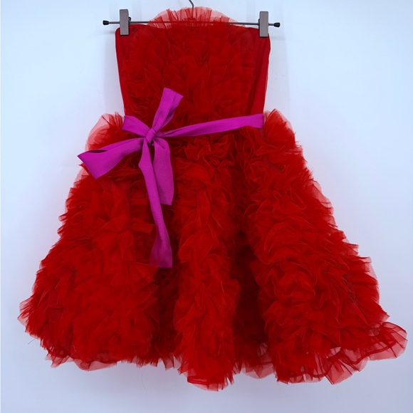 Pearl by Georgina Chapman Dresses & Skirts - Pearl Georgina Chapman Marchesa Red Tulle Strapless Cocktail Dress Size 0